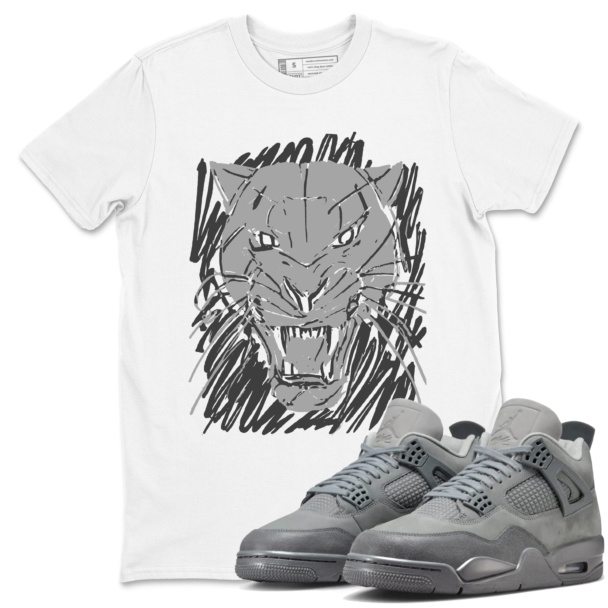 4s Wet Cement shirts to match jordans Wild Cat Doodle sneaker match tees Air Jordan 4 Retro Wet Cement match shoes to clothes SNRT Sneaker Tees unisex cotton White 1 shirts