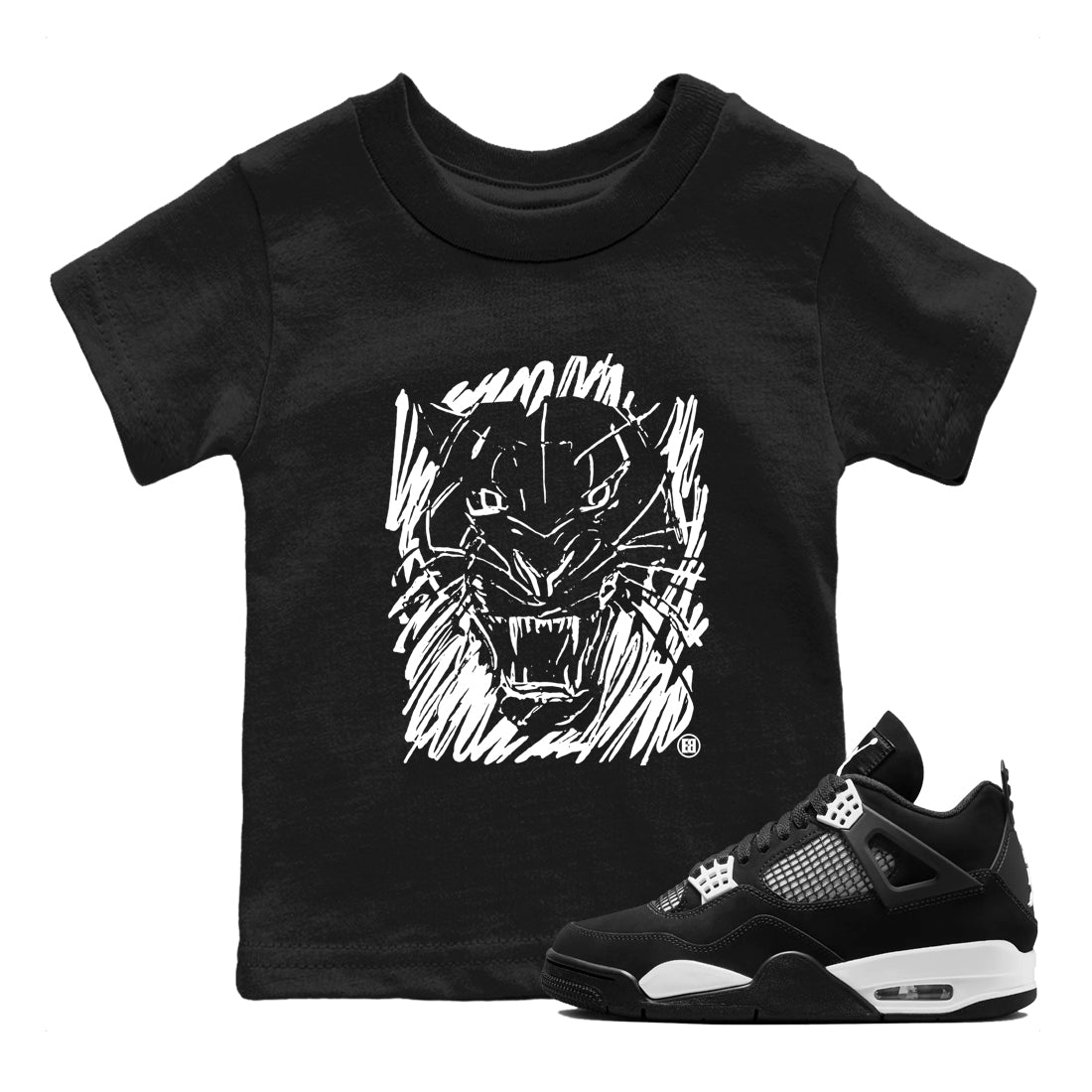 4s White Thunder shirts to match jordans Wild Cat Doodle sneaker match tees Air Jordan 4 Retro White Thunder match shoes to clothes SNRT Sneaker Tees Youth Baby Black 1 tee