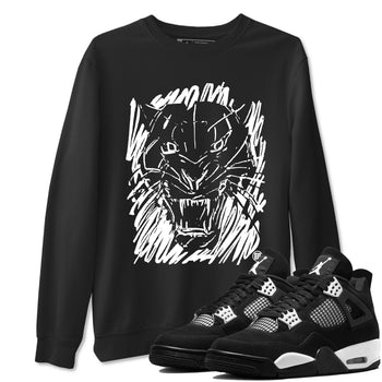 4s White Thunder shirts to match jordans Wild Cat Doodle sneaker match tees Air Jordan 4 Retro White Thunder match shoes to clothes SNRT Sneaker Tees unisex cotton Black 1 shirts