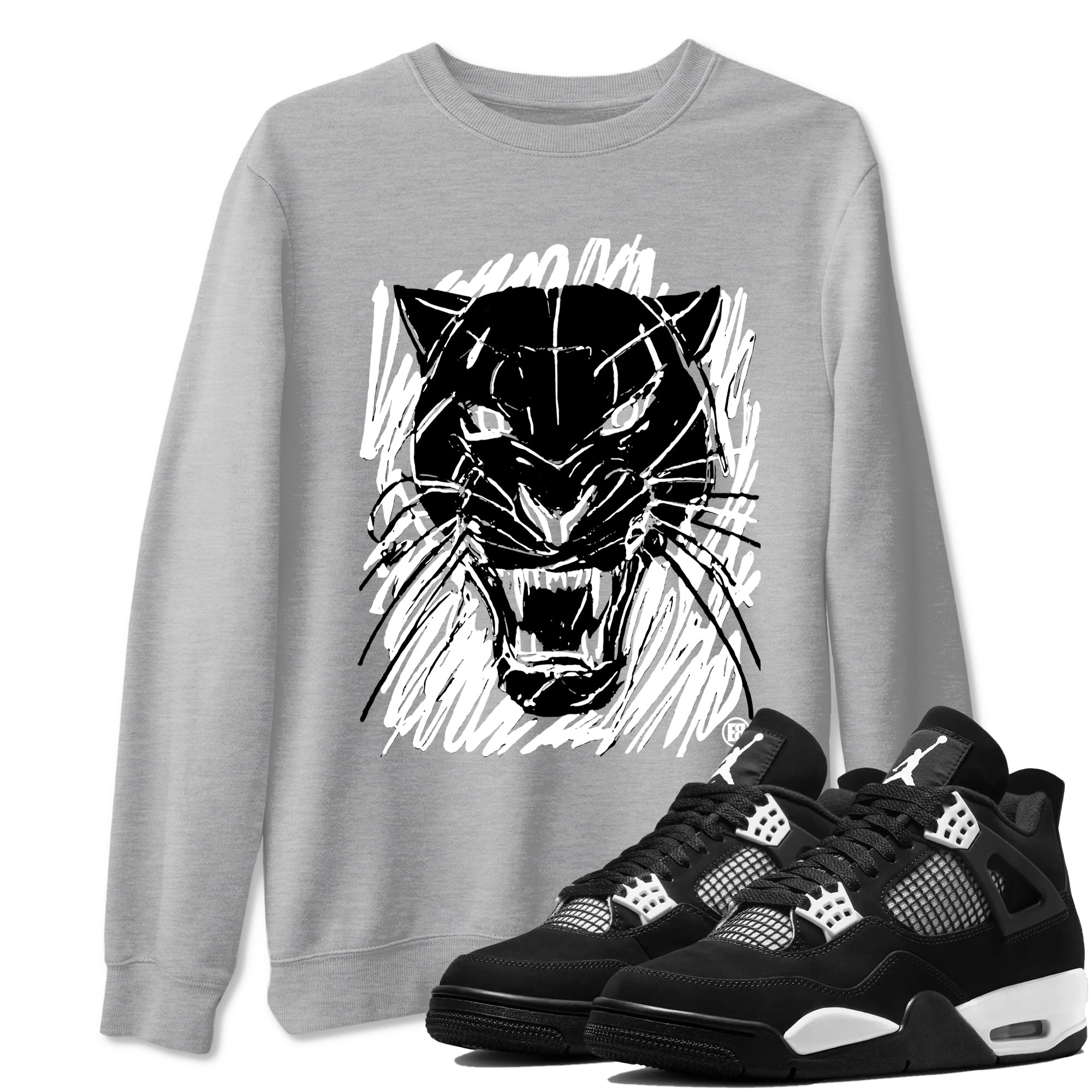4s White Thunder shirts to match jordans Wild Cat Doodle sneaker match tees Air Jordan 4 Retro White Thunder match shoes to clothes SNRT Sneaker Tees unisex cotton Heather Grey 1 shirts