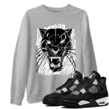 4s White Thunder shirts to match jordans Wild Cat Doodle sneaker match tees Air Jordan 4 Retro White Thunder match shoes to clothes SNRT Sneaker Tees unisex cotton Heather Grey 1 shirts