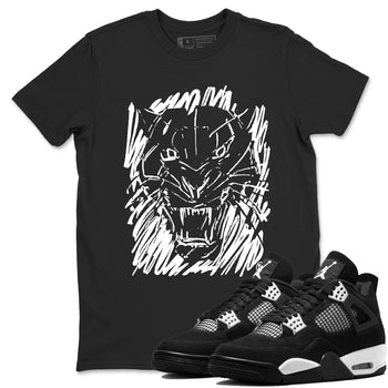 4s White Thunder shirts to match jordans Wild Cat Doodle sneaker match tees Air Jordan 4 Retro White Thunder match shoes to clothes SNRT Sneaker Tees unisex cotton Black 1 shirts