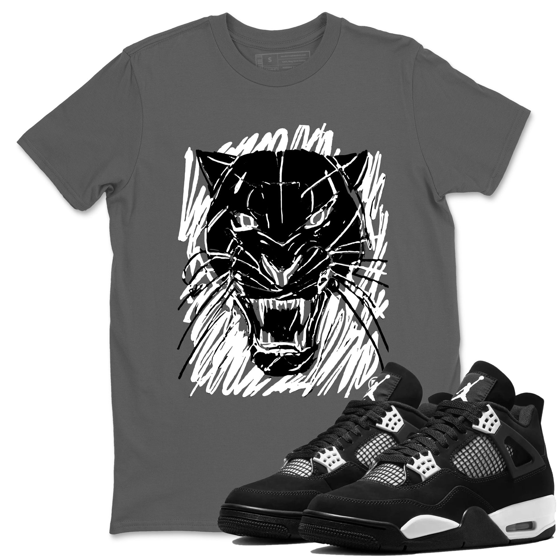 4s White Thunder shirts to match jordans Wild Cat Doodle sneaker match tees Air Jordan 4 Retro White Thunder match shoes to clothes SNRT Sneaker Tees unisex cotton Cool Grey 1 shirts