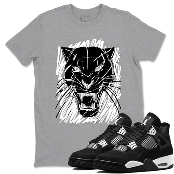 4s White Thunder shirts to match jordans Wild Cat Doodle sneaker match tees Air Jordan 4 Retro White Thunder match shoes to clothes SNRT Sneaker Tees unisex cotton Heather Grey 1 shirts