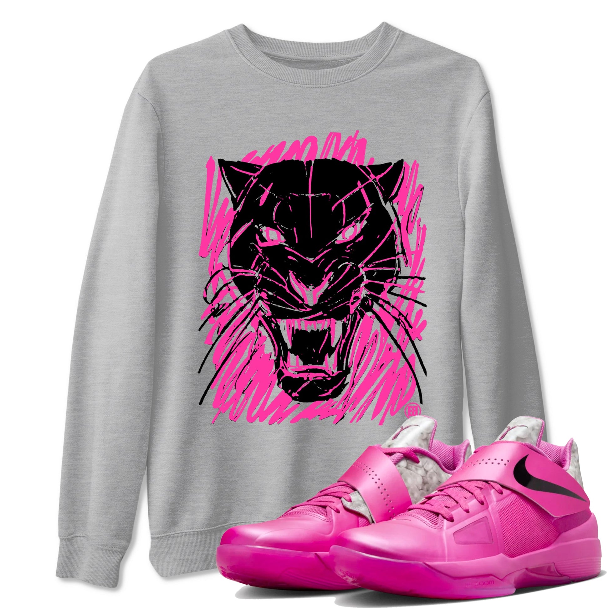 Nike KD 4 Retro Aunt Pearl shirts to match jordans Wild Cat Doodle sneaker match tees Nike KD 4 Aunt Pearl match shoes to clothes SNRT Sneaker Tees unisex cotton Heather Grey 1 shirts
