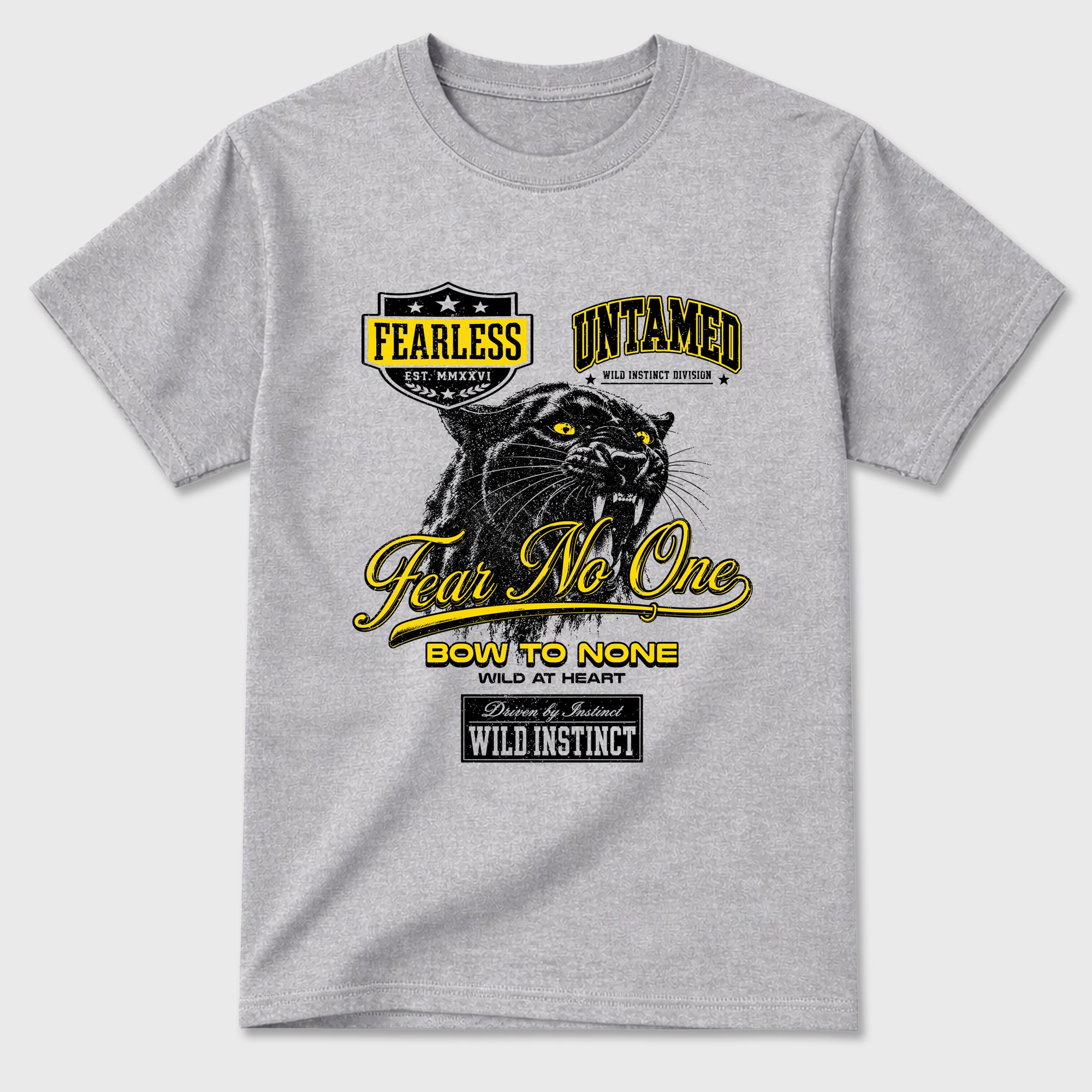 Wild Instinct Graphic T-Shirt featuring original streetwear artwork designed to match the Air Jordan 4 Tour Yellow. Heather Grey 2 Graphic T-Shirt.