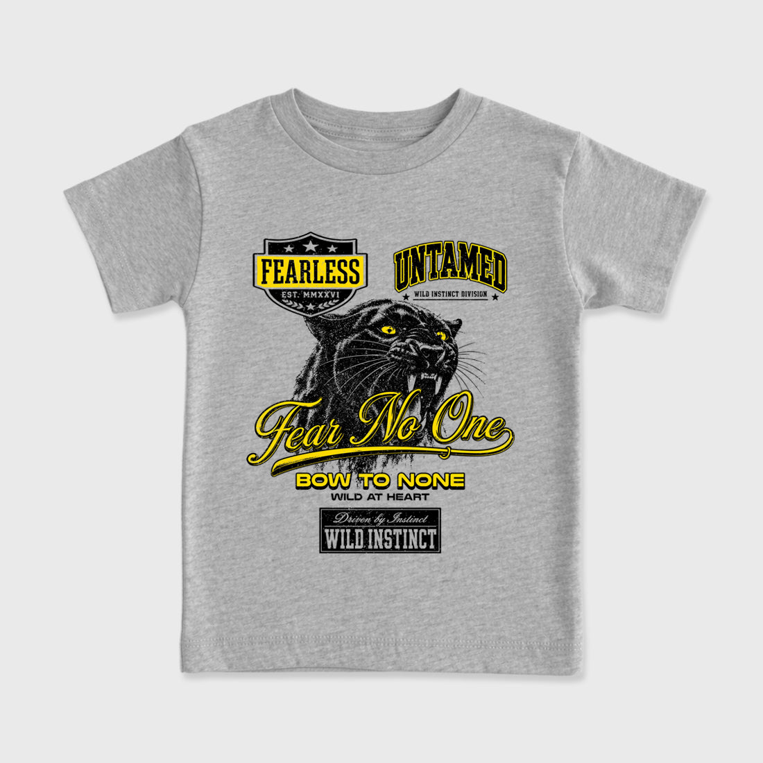Wild Instinct Baby & Kids Graphic T-Shirt featuring original artwork designed to match the Air Jordan 4 Tour Yellow. Heather Grey 2 Kids Graphic Tee.