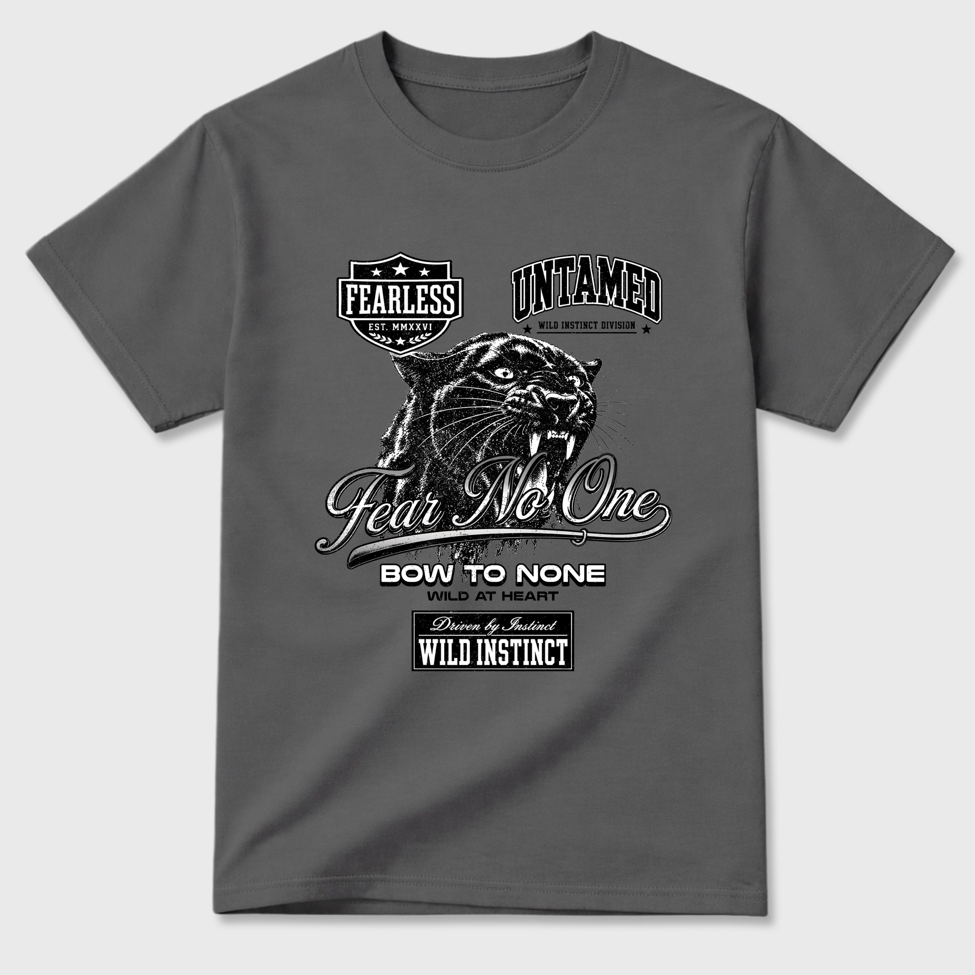 Wild Instinct Graphic T-Shirt featuring original streetwear artwork designed to match the Air Jordan 8 Chrome. Cool Grey 2 Graphic T-Shirt.
