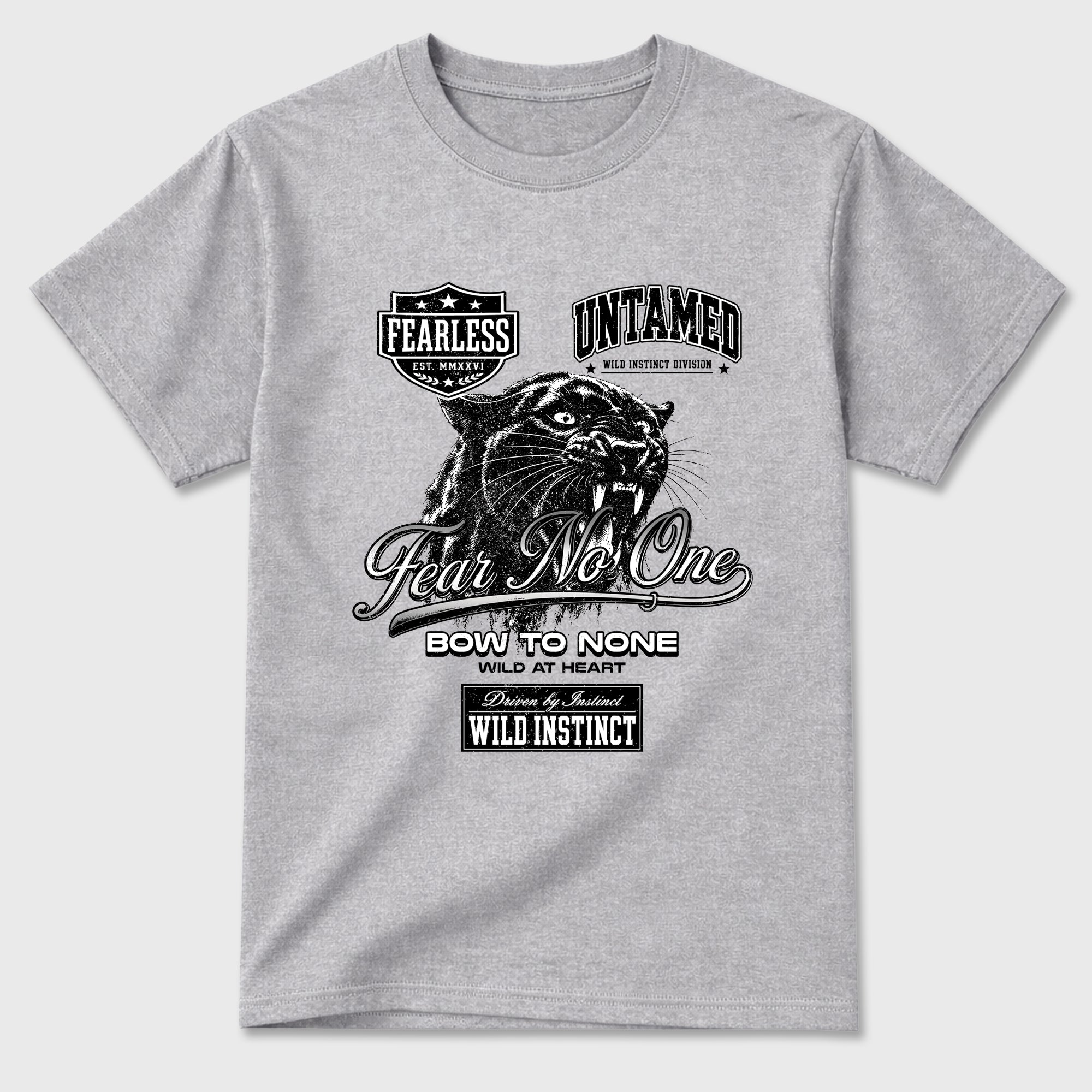 Wild Instinct Graphic T-Shirt featuring original streetwear artwork designed to match the Air Jordan 8 Chrome. Heather Grey 2 Graphic T-Shirt.