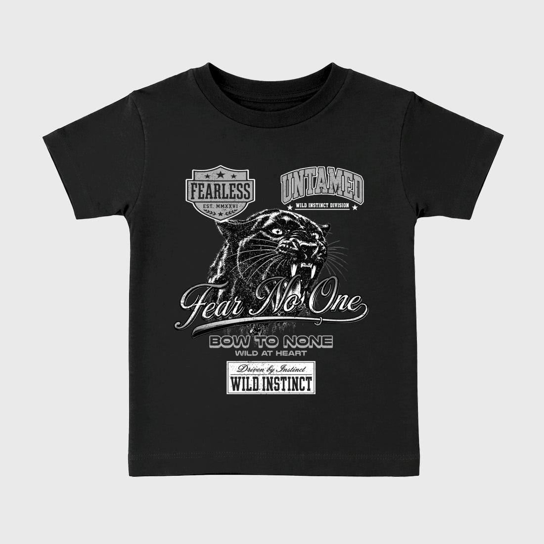 Wild Instinct Baby & Kids Graphic T-Shirt featuring original artwork designed to match the Air Jordan 8 Chrome. Black 2 Kids Graphic Tee.