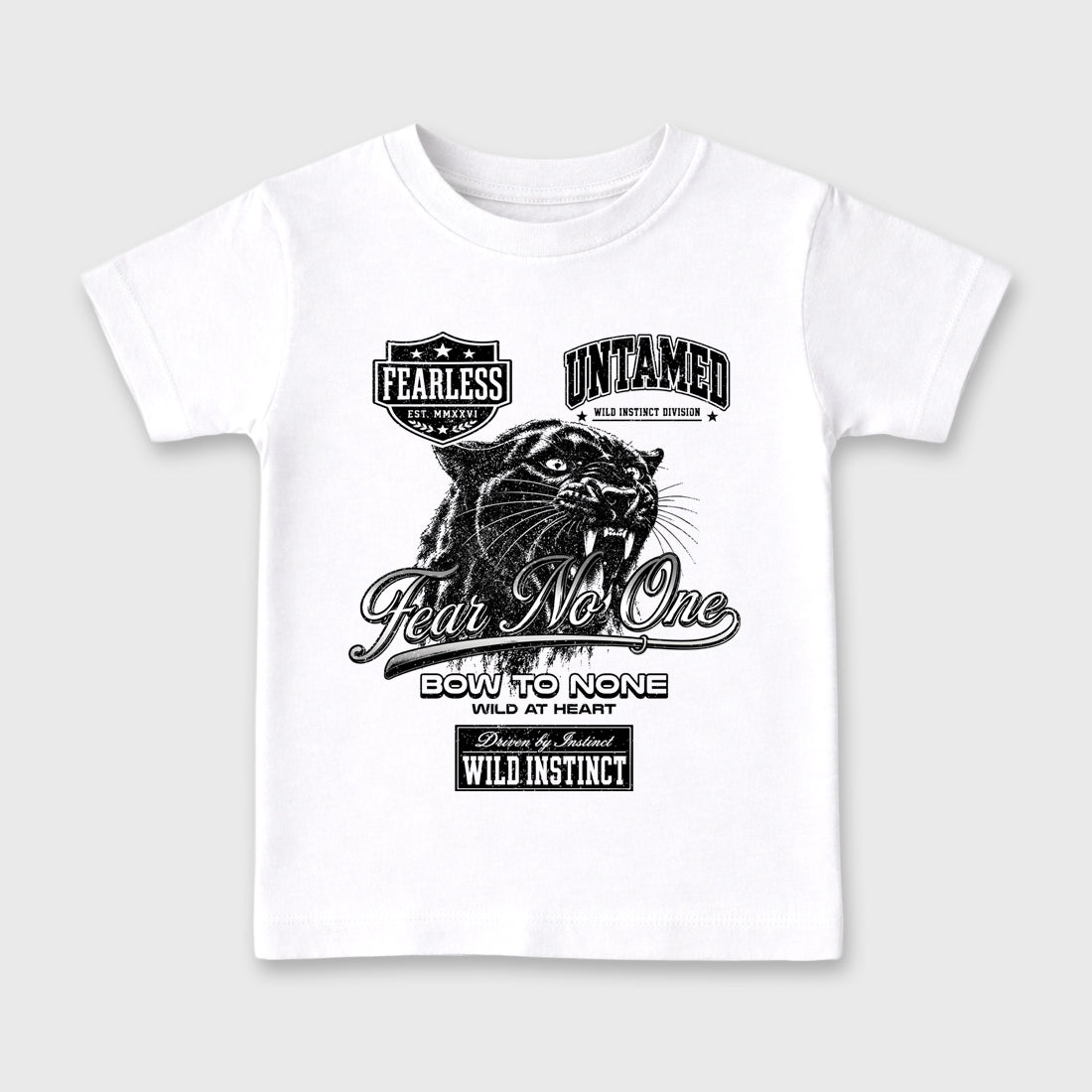 Wild Instinct Baby & Kids Graphic T-Shirt featuring original artwork designed to match the Air Jordan 8 Chrome. White 2 Kids Graphic Tee.