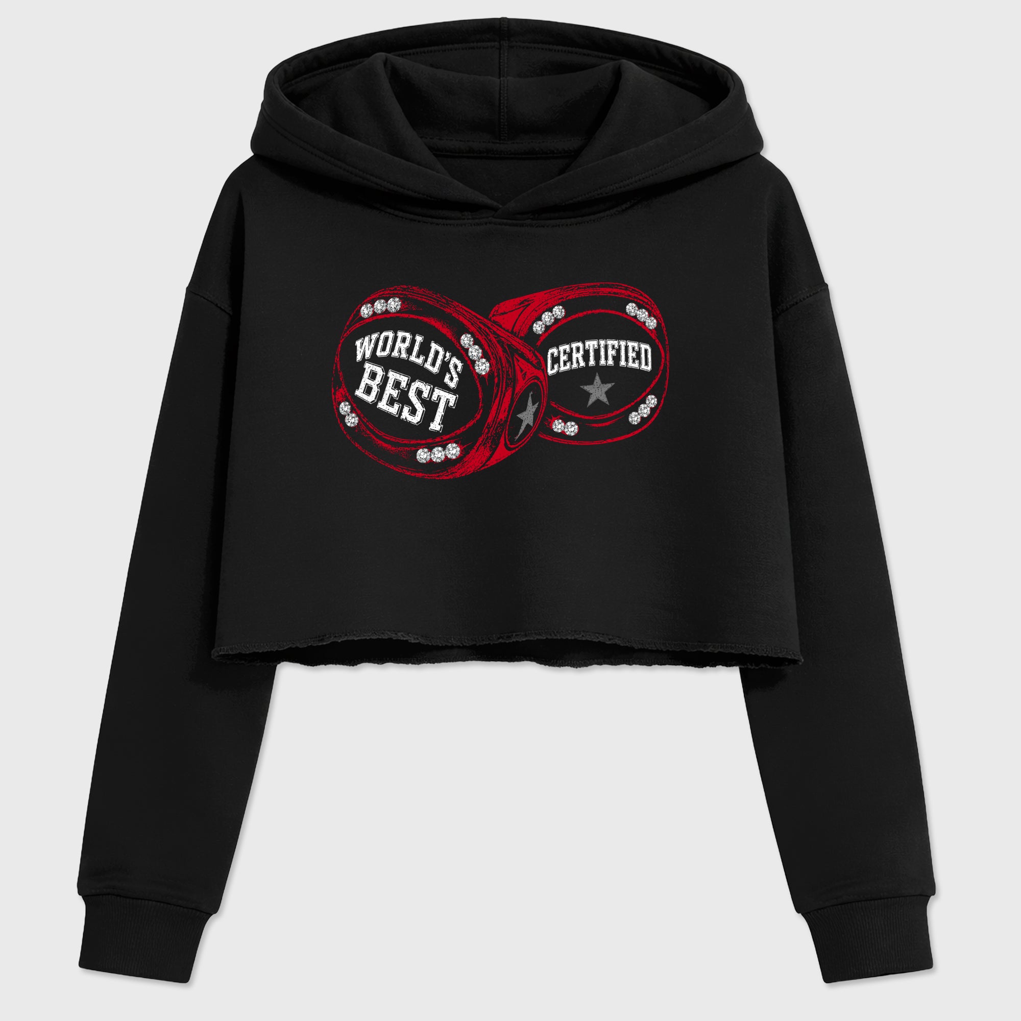 World's Best Certified women’s crop tee designed to match the Air Jordan 12 Retro Bloodline, featuring coordinated Black 2 options for a perfect streetwear vibe.