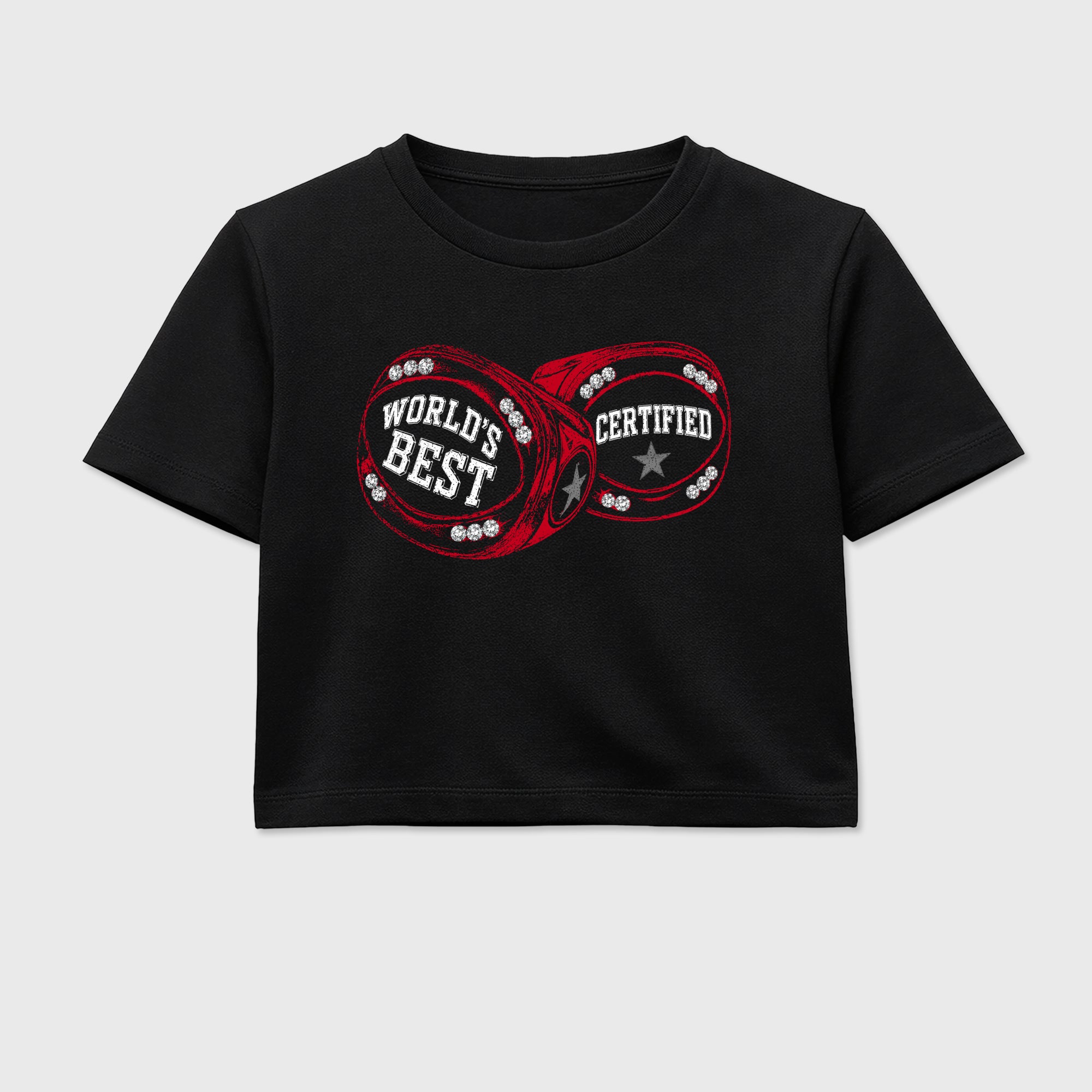 World's Best Certified women’s crop tee designed to match the Air Jordan 12 Retro Bloodline, featuring coordinated Black 2 options for a perfect streetwear vibe.