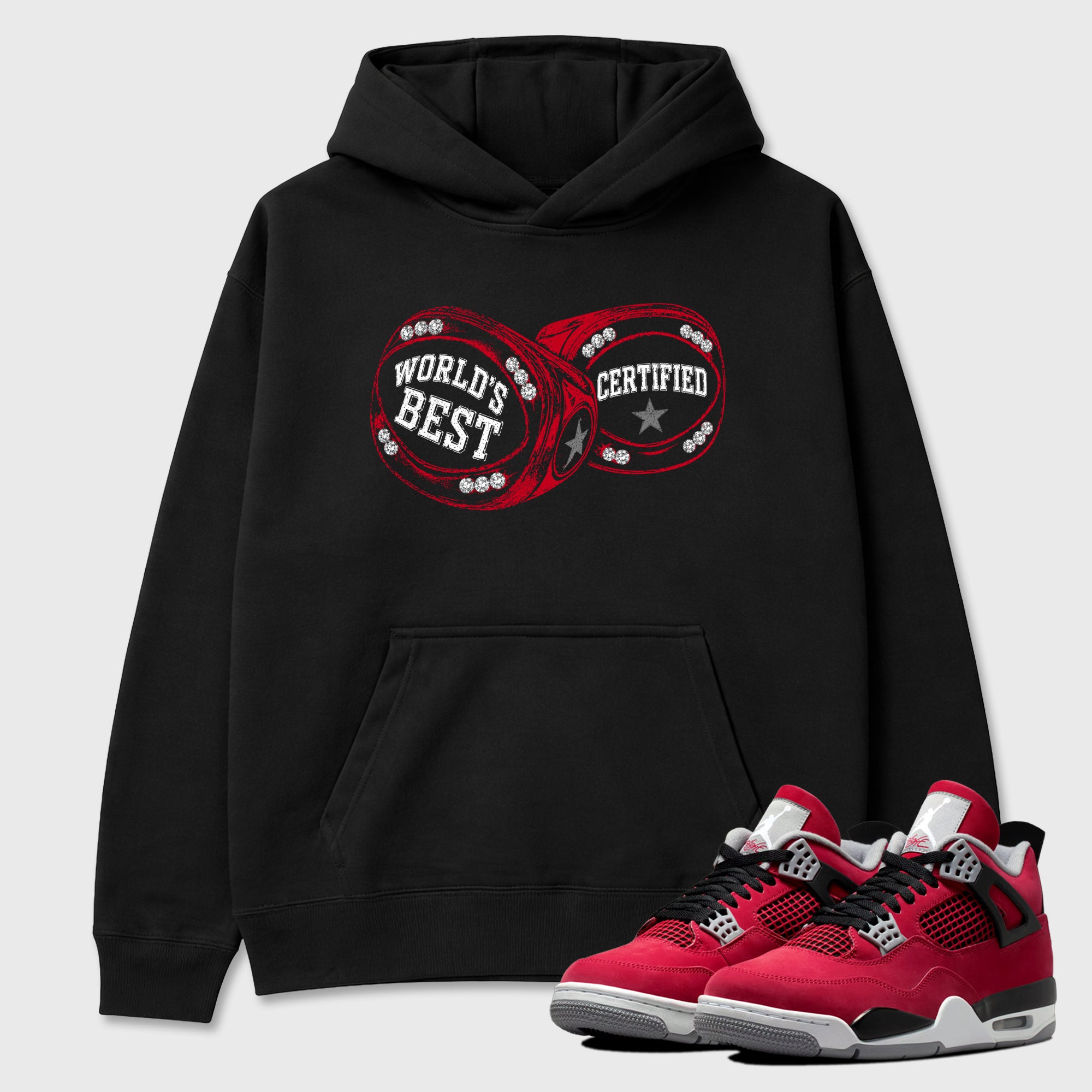 World's Best Certified Graphic T-Shirt sneaker match tee designed for the Air Jordan 12 Retro Bloodline, featuring coordinated color options for a perfect streetwear match. Black 1 shirt.