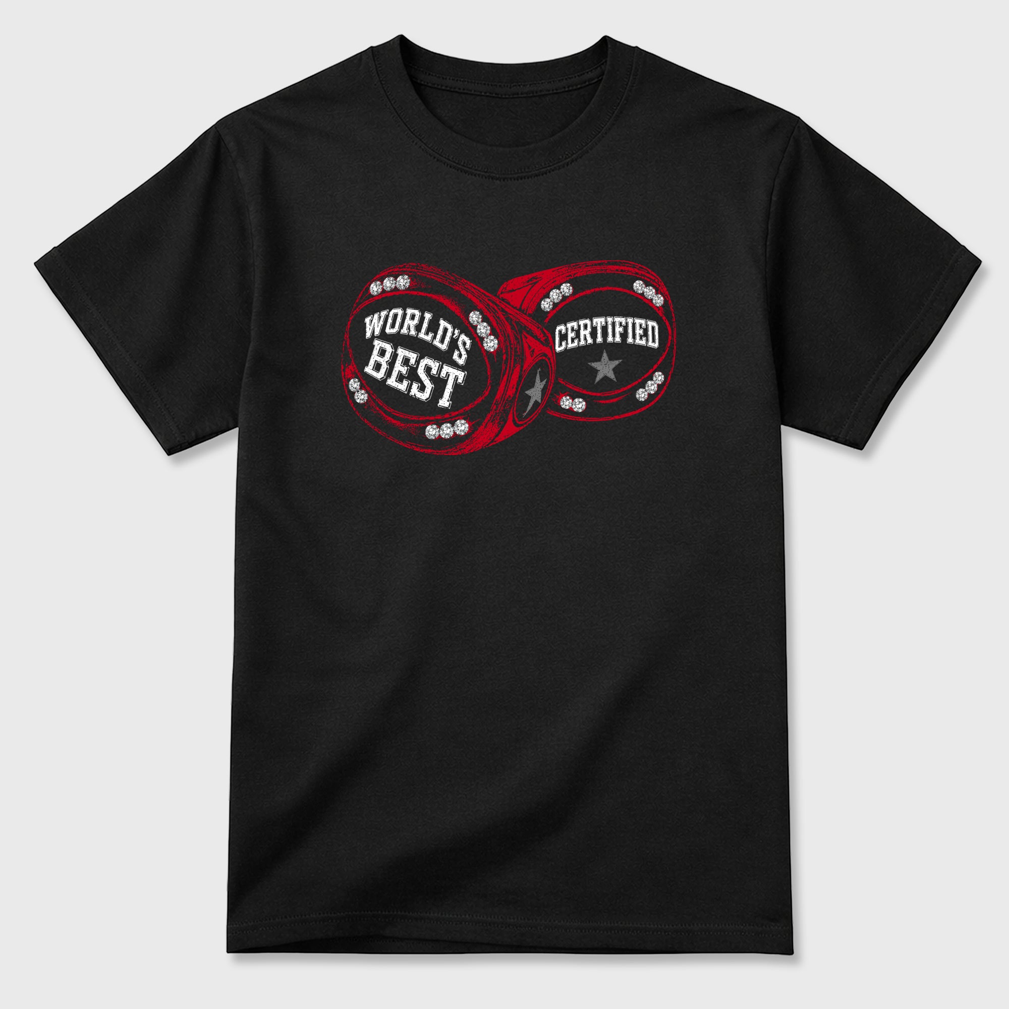 World's Best Certified Graphic T-Shirt sneaker match tee designed for the Air Jordan 12 Retro Bloodline, featuring coordinated color options for a perfect streetwear match. Black 2 shirt.
