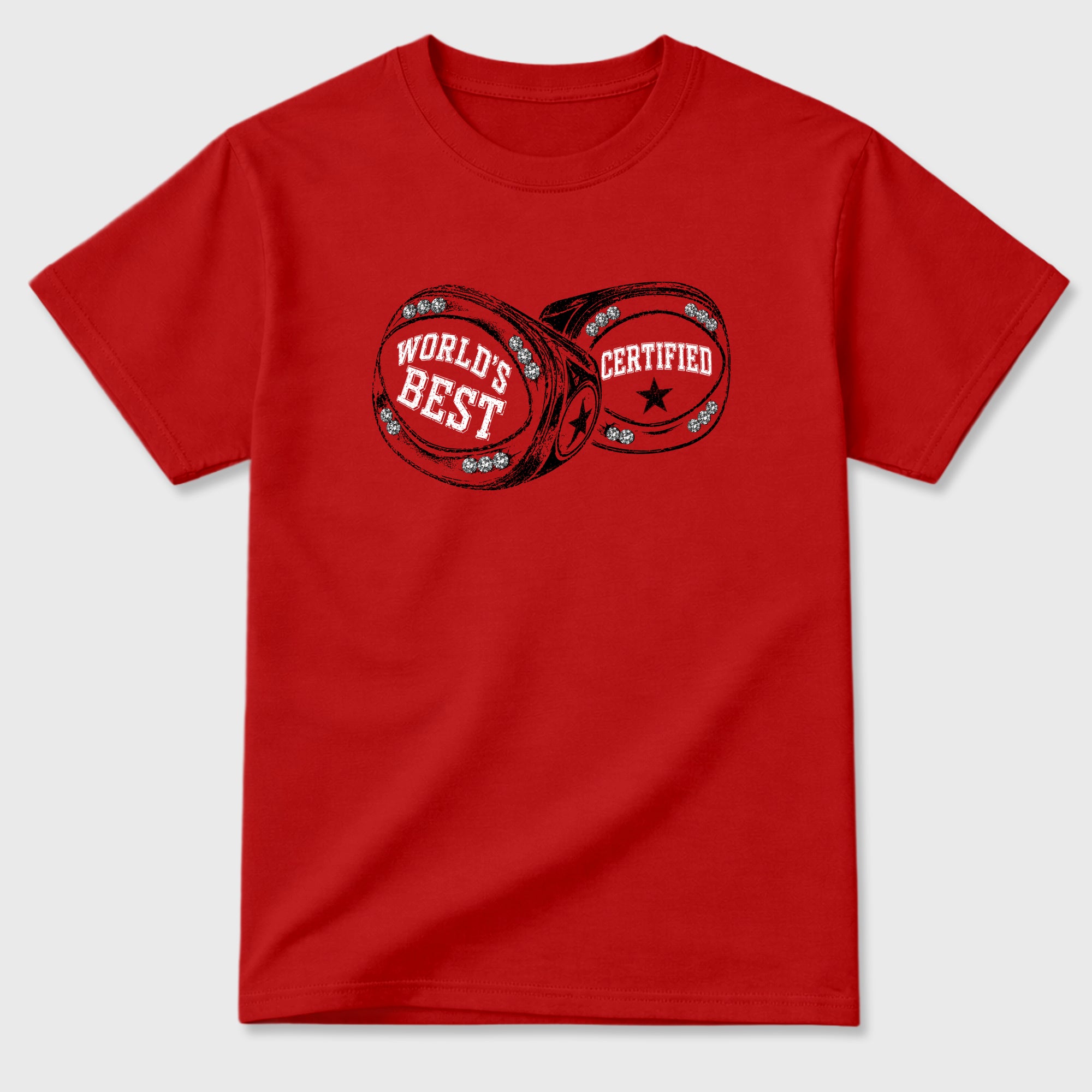 World's Best Certified Graphic T-Shirt sneaker match tee designed for the Air Jordan 12 Retro Bloodline, featuring coordinated color options for a perfect streetwear match. Red 2 shirt.