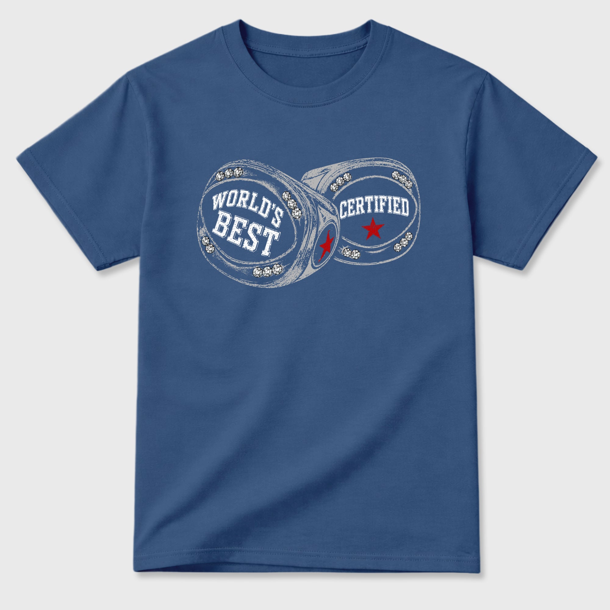World's Best Certified Graphic T-Shirt sneaker match tee designed for the Air Jordan 3 True Blue, featuring coordinated color options for a perfect streetwear match. Denim Blue 2 shirt.