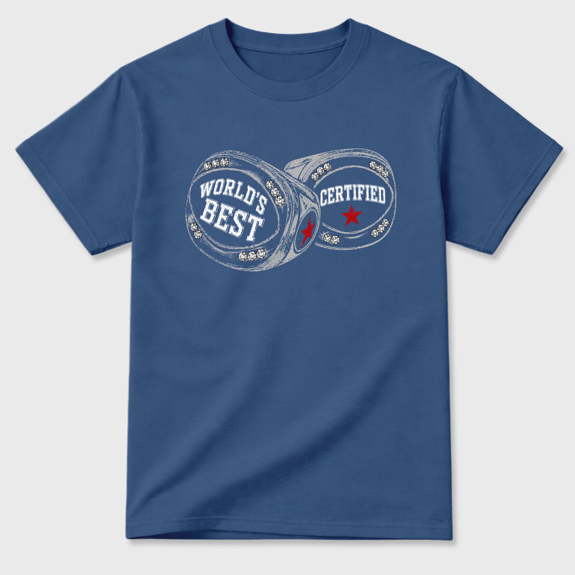 World's Best Certified Graphic T-Shirt sneaker match tee designed for the Air Jordan 3 True Blue, featuring coordinated color options for a perfect streetwear match. Denim Blue 2 shirt.