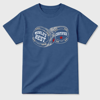 World's Best Certified Graphic T-Shirt sneaker match tee designed for the Air Jordan 3 True Blue, featuring coordinated color options for a perfect streetwear match. Denim Blue 2 shirt.