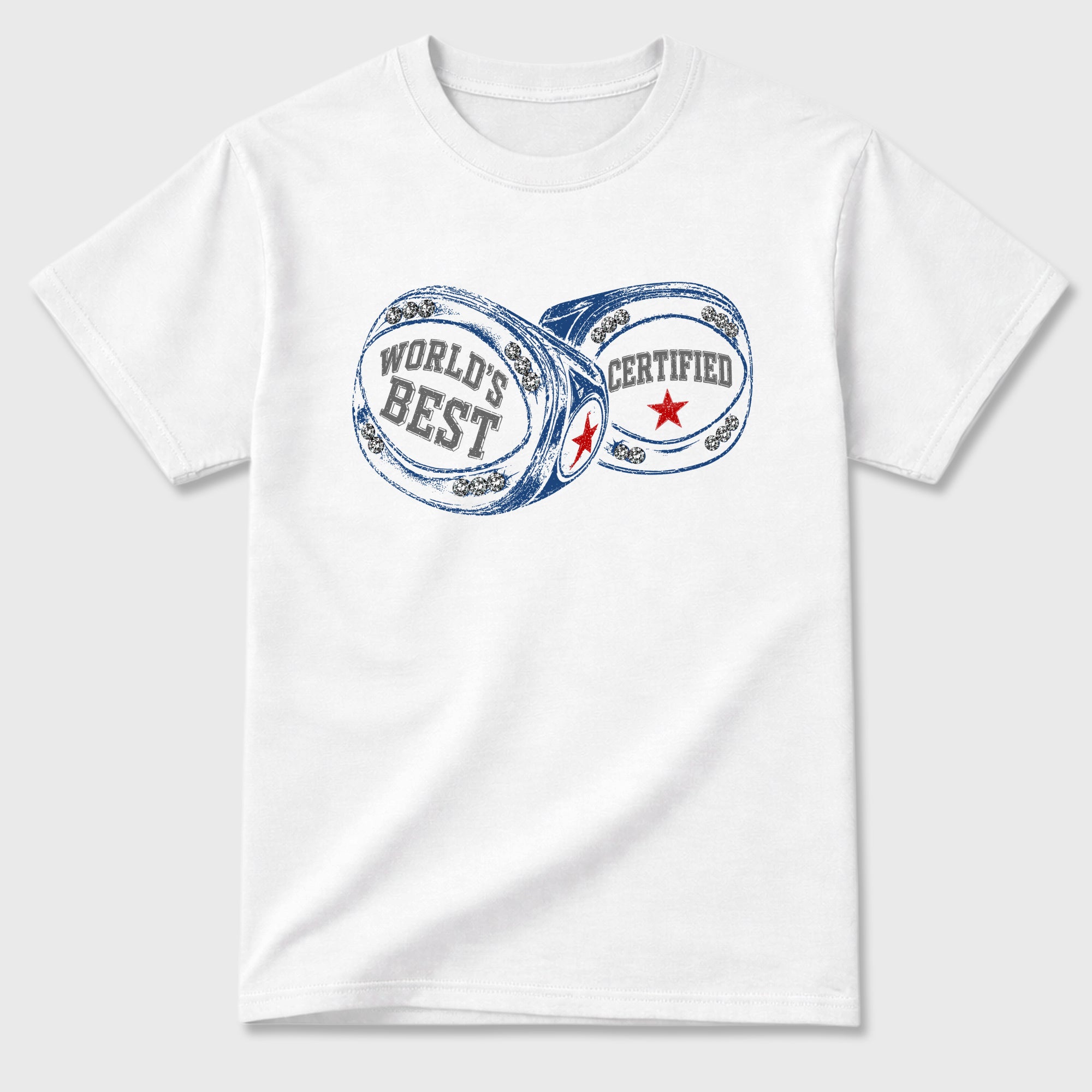 World's Best Certified Graphic T-Shirt sneaker match tee designed for the Air Jordan 3 True Blue, featuring coordinated color options for a perfect streetwear match. White 2 shirt.