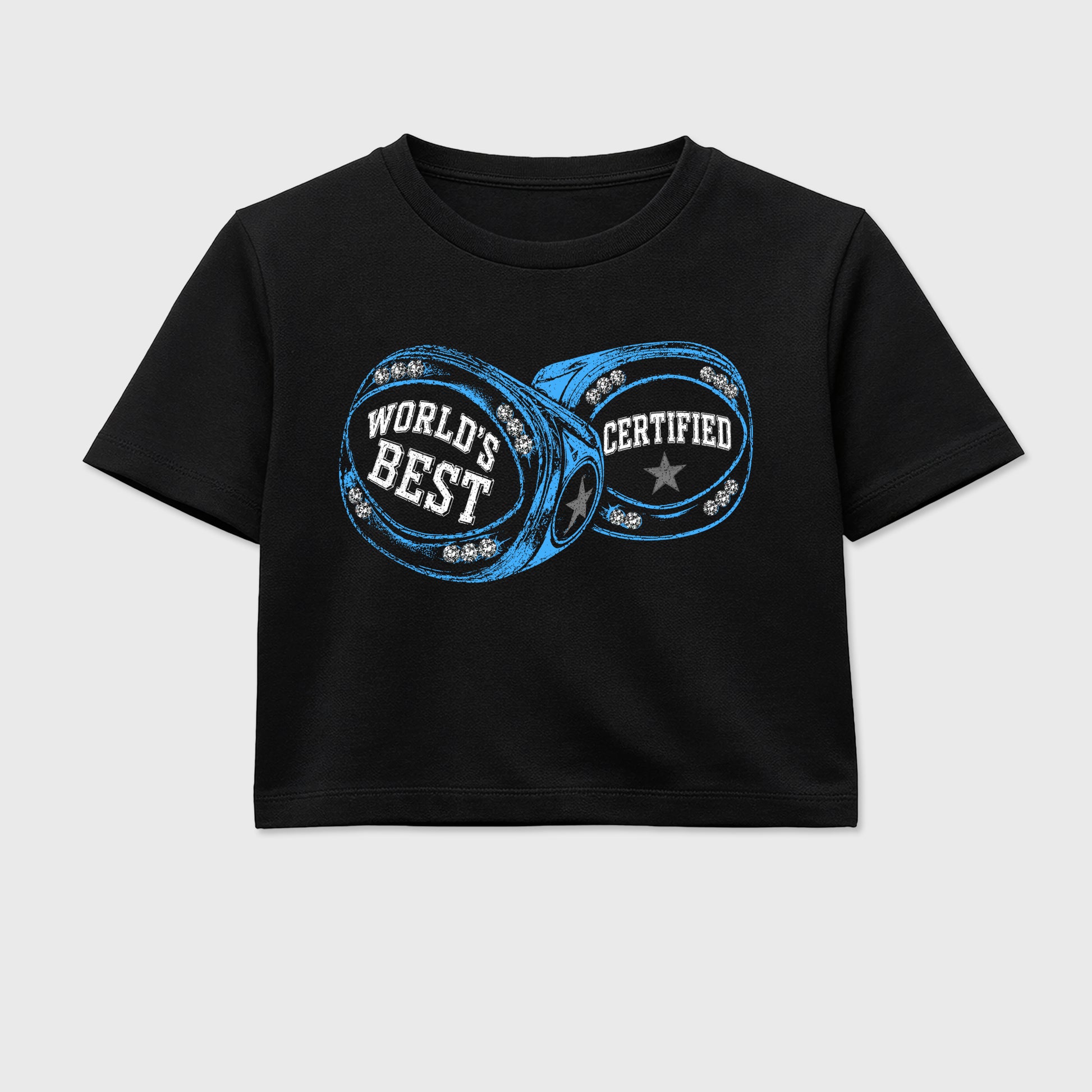 World's Best Certified women’s crop tee designed to match the Air Jordan 5 Black Carolina, featuring coordinated Black 2 options for a perfect streetwear vibe.