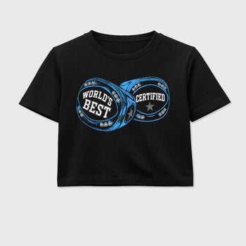 World's Best Certified women’s crop tee designed to match the Air Jordan 5 Black Carolina, featuring coordinated Black 2 options for a perfect streetwear vibe.