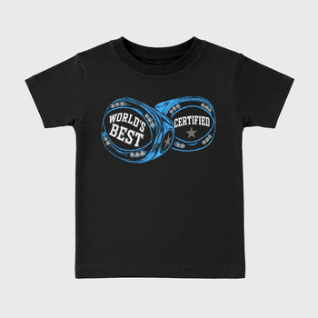 World's Best Certified affordable baby and kids t-shirt designed to match the Air Jordan 5 Black Carolina, featuring coordinated Black 2 options for the perfect little sneakerhead streetwear look.