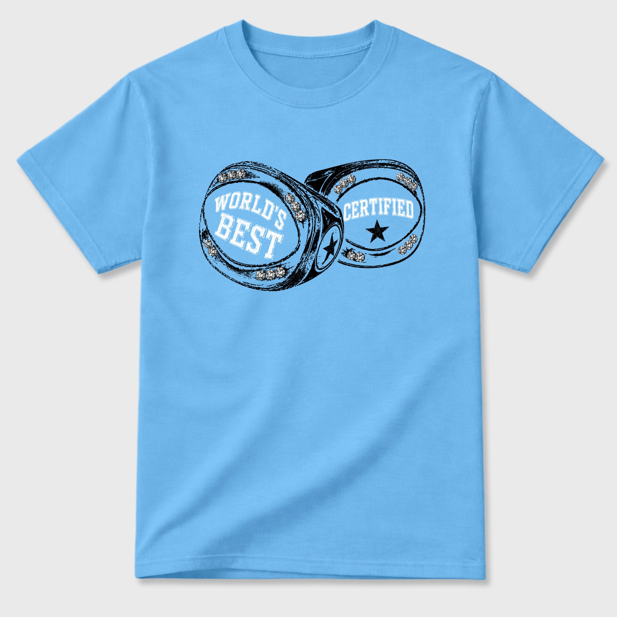 World's Best Certified Graphic T-Shirt sneaker match tee designed for the Air Jordan 5 Black Carolina, featuring coordinated color options for a perfect streetwear match. Carolina Blue 2 shirt.