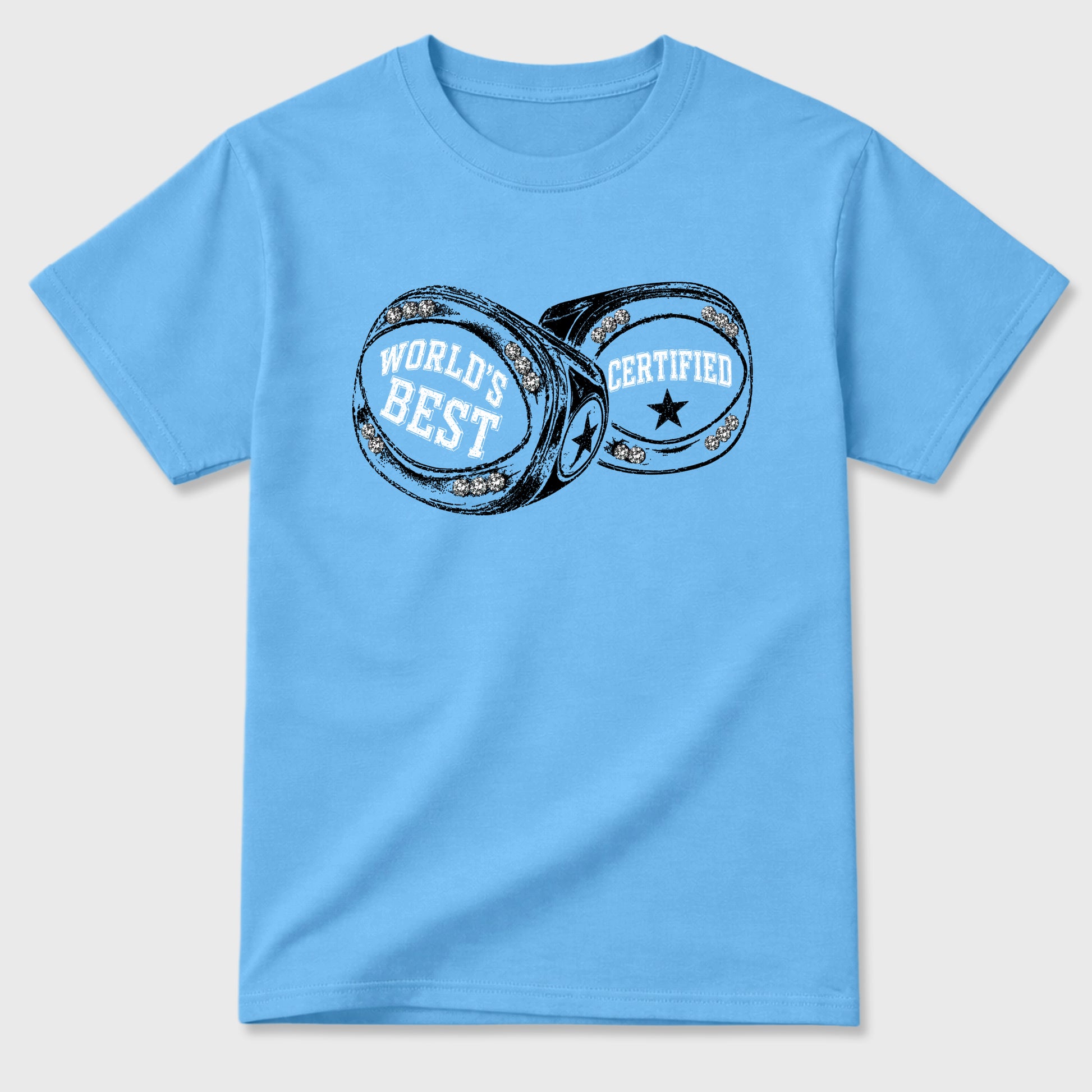 World's Best Certified Graphic T-Shirt sneaker match tee designed for the Air Jordan 5 Black Carolina, featuring coordinated color options for a perfect streetwear match. Carolina Blue 2 shirt.