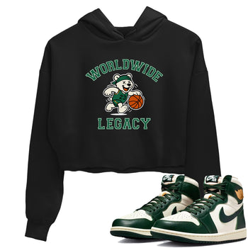 Sneaker Threads – Sneaker Tees To Match Air Jordan 1 Pro Green – Worldwide Legacy Crop Tee Black 1. Perfect for Jordan releases 2025 colorways.