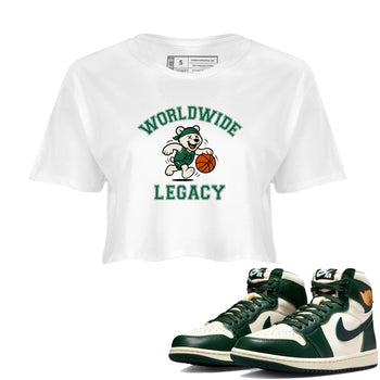 Sneaker Threads – Sneaker Tees To Match Air Jordan 1 Pro Green – Worldwide Legacy Crop Tee White 1. Perfect for Jordan releases 2025 colorways.