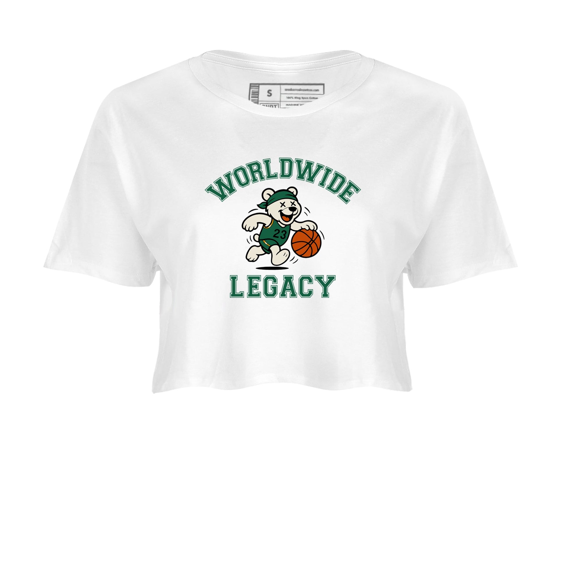 Sneaker Threads – Sneaker Tees To Match Air Jordan 1 Pro Green – Worldwide Legacy Crop Tee White 2. Perfect for Jordan releases 2025 colorways.