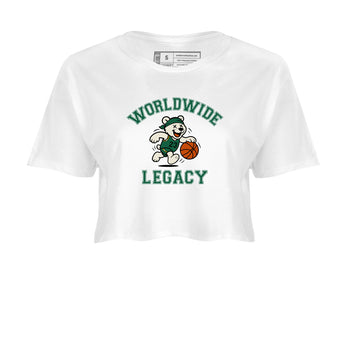 Sneaker Threads – Sneaker Tees To Match Air Jordan 1 Pro Green – Worldwide Legacy Crop Tee White 2. Perfect for Jordan releases 2025 colorways.