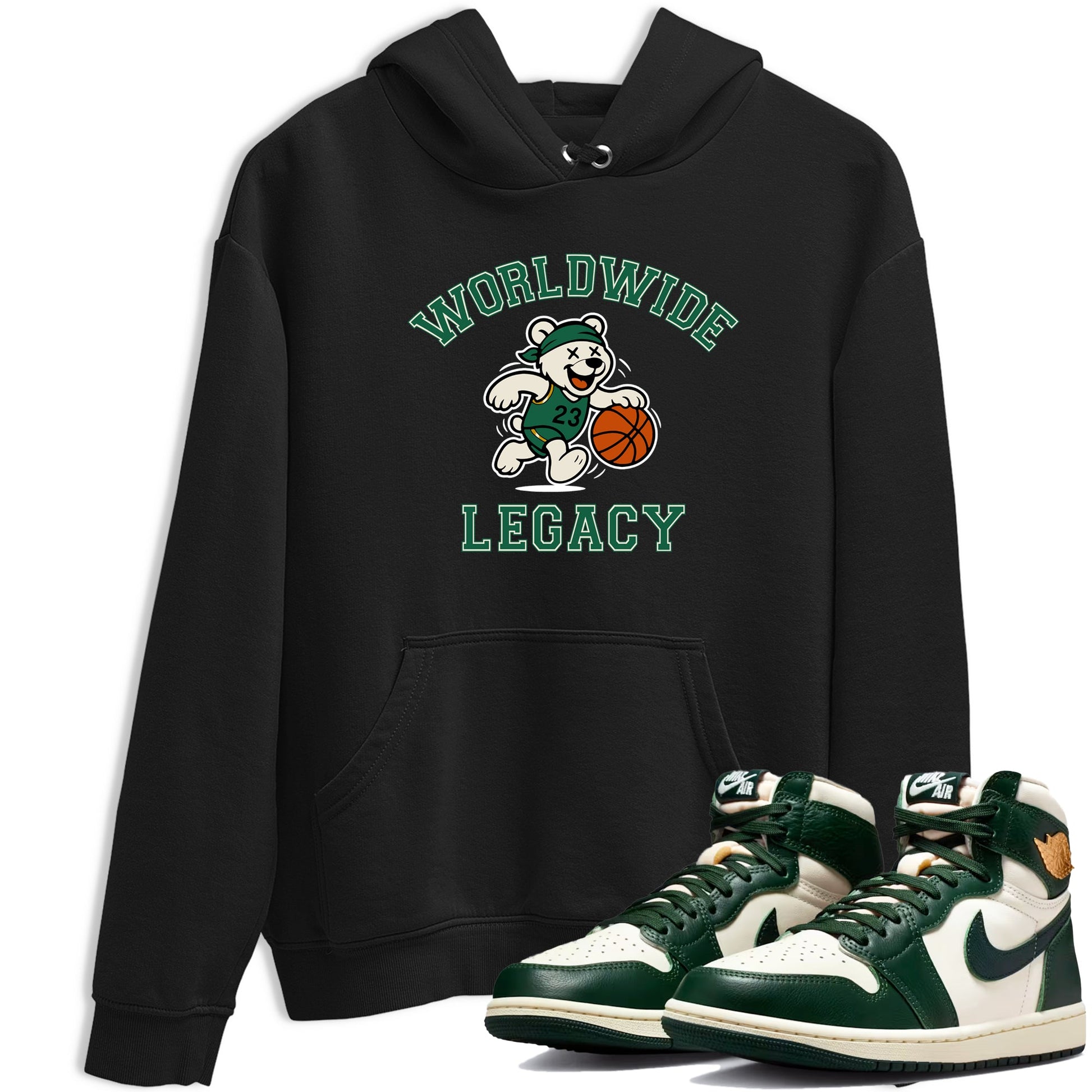 Sneaker Threads – Sneaker Tees To Match Air Jordan 1 Pro Green – Worldwide Legacy Graphic Tee Black 1. Perfect for Jordan releases 2025 colorways.