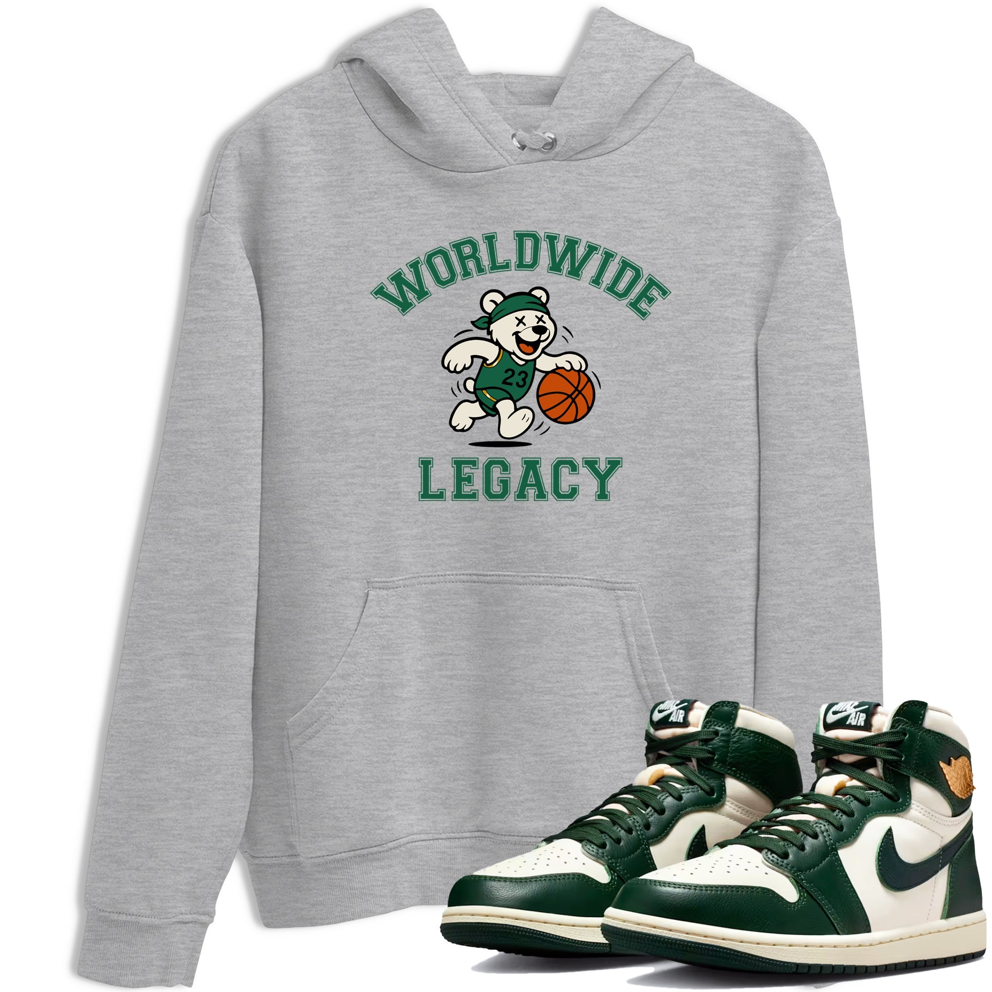 Sneaker Threads – Sneaker Tees To Match Air Jordan 1 Pro Green – Worldwide Legacy Graphic Tee Heather Grey 1. Perfect for Jordan releases 2025 colorways.
