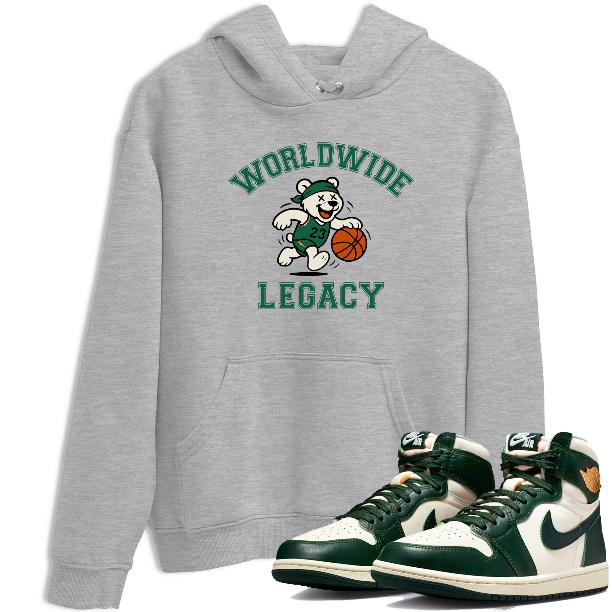 Sneaker Threads – Sneaker Tees To Match Air Jordan 1 Pro Green – Worldwide Legacy Graphic Tee Heather Grey 1. Perfect for Jordan releases 2025 colorways.