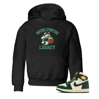 Sneaker Threads – Sneaker Tees To Match Air Jordan 1 Pro Green – Worldwide Legacy Youth Graphic Tee Black 1. Perfect for Jordan releases 2025 colorways.