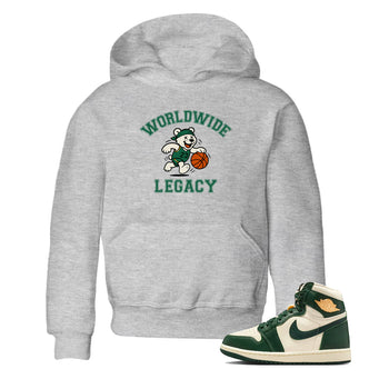 Sneaker Threads – Sneaker Tees To Match Air Jordan 1 Pro Green – Worldwide Legacy Youth Graphic Tee Heather Grey 1. Perfect for Jordan releases 2025 colorways.