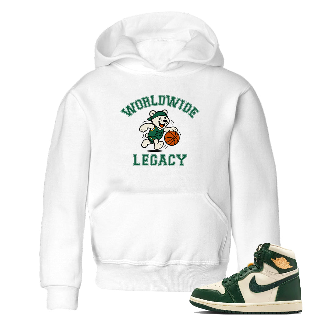 Sneaker Threads – Sneaker Tees To Match Air Jordan 1 Pro Green – Worldwide Legacy Youth Graphic Tee White 1. Perfect for Jordan releases 2025 colorways.