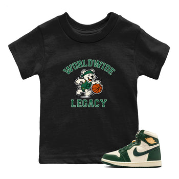 Sneaker Threads – Sneaker Tees To Match Air Jordan 1 Pro Green – Worldwide Legacy Youth Graphic Tee Black 1. Perfect for Jordan releases 2025 colorways.