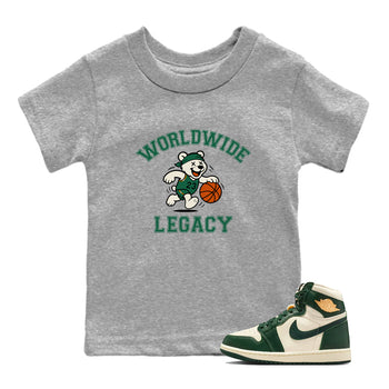 Sneaker Threads – Sneaker Tees To Match Air Jordan 1 Pro Green – Worldwide Legacy Youth Graphic Tee Heather Grey 1. Perfect for Jordan releases 2025 colorways.