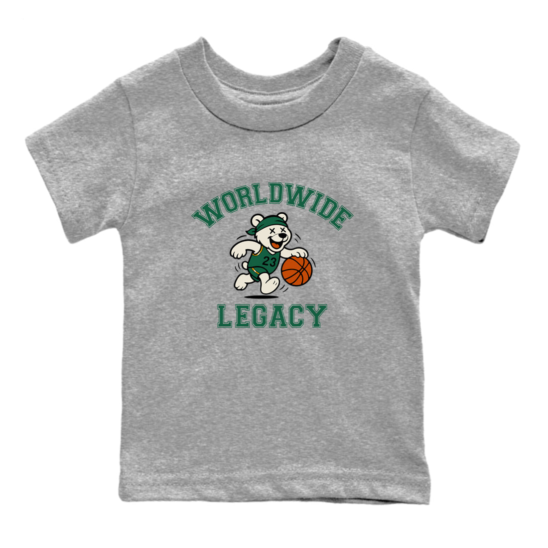 Sneaker Threads – Sneaker Tees To Match Air Jordan 1 Pro Green – Worldwide Legacy Youth Graphic Tee Heather Grey 2. Perfect for Jordan releases 2025 colorways.