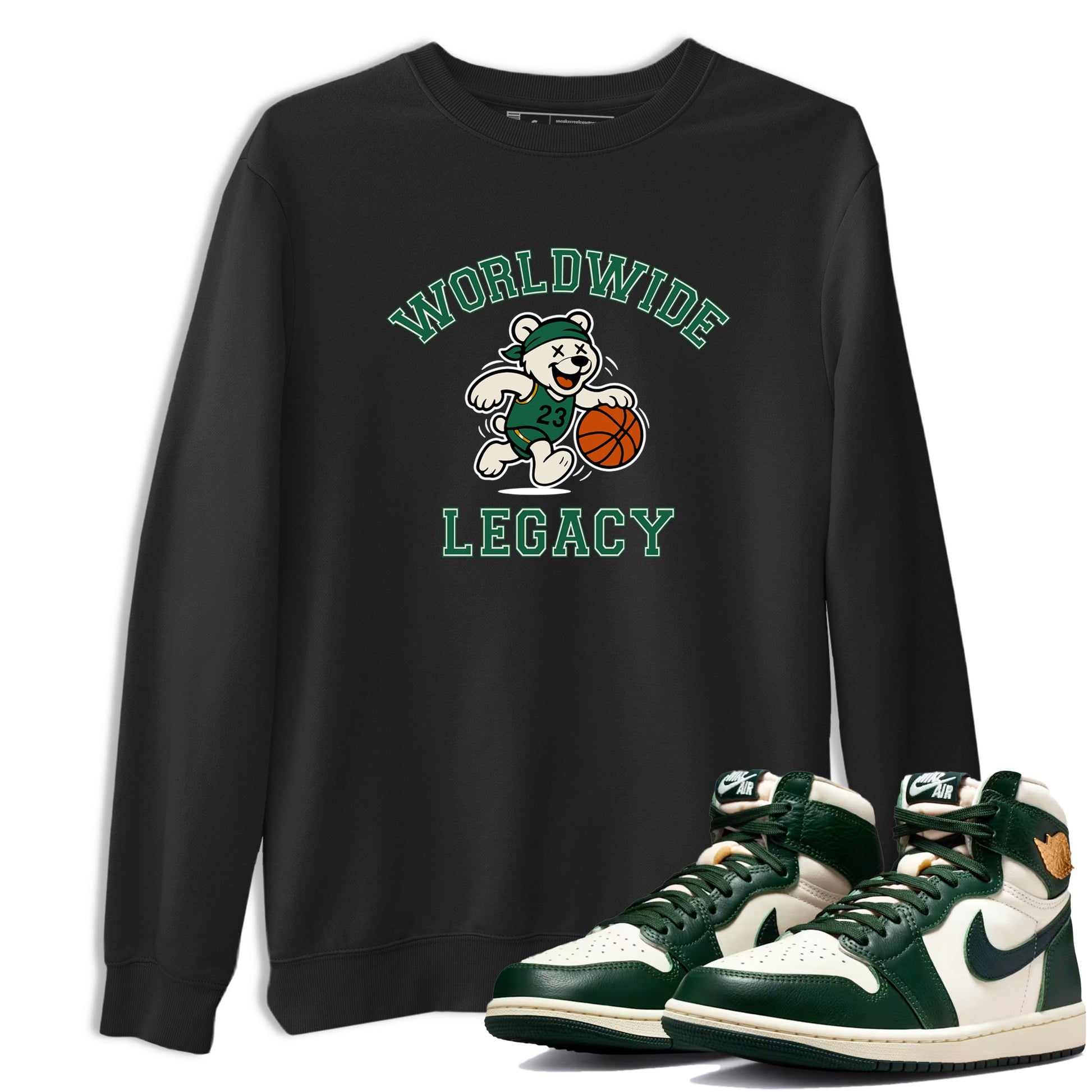 Sneaker Threads – Sneaker Tees To Match Air Jordan 1 Pro Green – Worldwide Legacy Graphic Tee Black 1. Perfect for Jordan releases 2025 colorways.