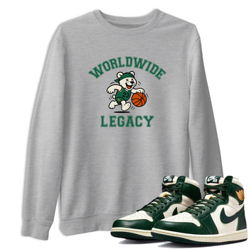 Sneaker Threads – Sneaker Tees To Match Air Jordan 1 Pro Green – Worldwide Legacy Graphic Tee Heather Grey 1. Perfect for Jordan releases 2025 colorways.