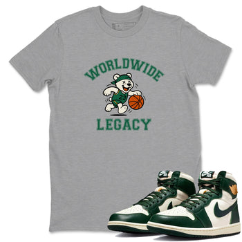 Sneaker Threads – Sneaker Tees To Match Air Jordan 1 Pro Green – Worldwide Legacy Graphic Tee Heather Grey 1. Perfect for Jordan releases 2025 colorways.