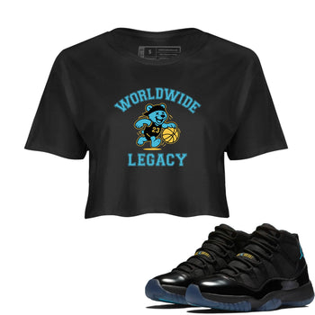 Sneaker Threads – Sneaker Tees To Match Air Jordan 11 Retro Gamma – Worldwide Legacy Crop Tee Black 1. Perfect for Jordan releases 2025 colorways.