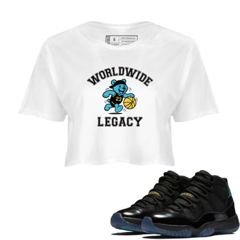 Sneaker Threads – Sneaker Tees To Match Air Jordan 11 Retro Gamma – Worldwide Legacy Crop Tee White 1. Perfect for Jordan releases 2025 colorways.