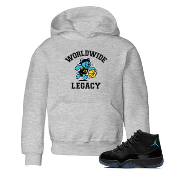 Sneaker Threads – Sneaker Tees To Match Air Jordan 11 Retro Gamma – Worldwide Legacy Youth Graphic Tee Heather Grey 1. Perfect for Jordan releases 2025 colorways.