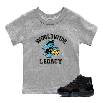 Sneaker Threads – Sneaker Tees To Match Air Jordan 11 Retro Gamma – Worldwide Legacy Youth Graphic Tee Heather Grey 1. Perfect for Jordan releases 2025 colorways.