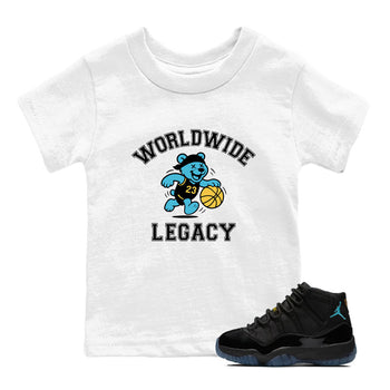 Sneaker Threads – Sneaker Tees To Match Air Jordan 11 Retro Gamma – Worldwide Legacy Youth Graphic Tee White 1. Perfect for Jordan releases 2025 colorways.
